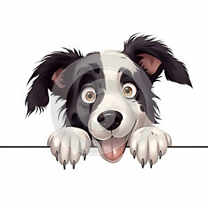 Hyper-realistic Cartoon Border Collie Peeking Over Sign