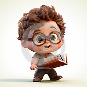 Hyper-realistic Cartoon Boy With Glasses Holding A Book