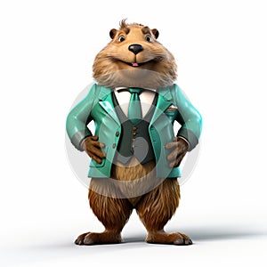 Hyper-realistic Cartoon Character: Green Suit Groundhog 3d File photo