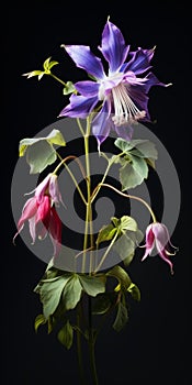 Hyper Realistic Columbine: Purple And Blue Flowers In Detailed Portraitures