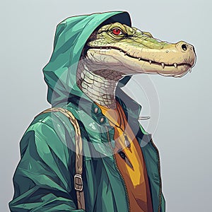 Hyper-realistic Crocodile Portrait In Street Wear By Azuki Nft photo