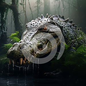 Hyper-realistic Crocodile Wallpaper With Detailed Foliage