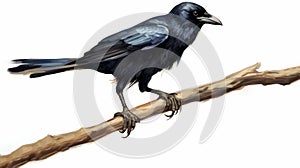 Hyper-realistic Crow Perched On Branch: Raw Character Illustration