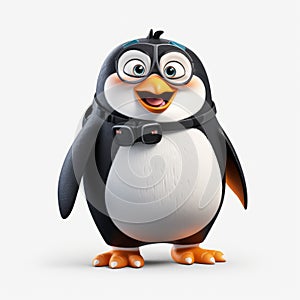 Hyper-realistic 3d Render Of Cartoon Penguin With Glasses photo