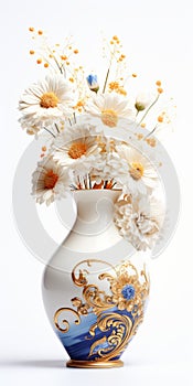 Hyper-realistic Dada Ceramic Vase With Floral Pattern And Glitters