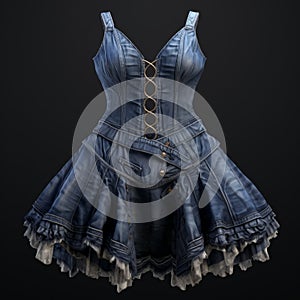 Hyper Realistic Denim Dress With Industrial Texture - 3d Rendered Fashion