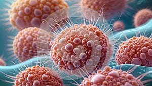 Hyper-Realistic Microscopic Cells with Intricate Textures and Vibrant Spherical Cluster