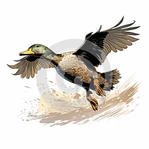 Hyper-realistic Duck In Flight: Comic Book Style Illustration