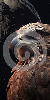 Hyper-realistic Eagle Portrait On Night Sky With Moon