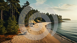 Hyper-realistic Evergreen Forest Beach: Vray Tracing With Atmospheric Effects