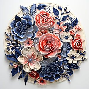 Hyper-realistic Flower Cutout Design: Vibrant Colors And Delicate Woodcarvings photo