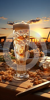 Hyper-realistic Glass Table With Sunset View - Daz3d Inspired Artwork