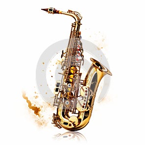 Hyper-realistic Gold Saxophone With Smokey Background photo