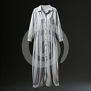 Hyper Realistic Gray Cuffed Shirt Dress On Gray Background