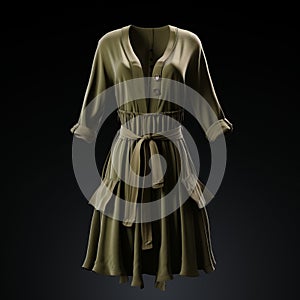 Hyper Realistic Green 3d Dress: Utilitarian Style On Black Surface
