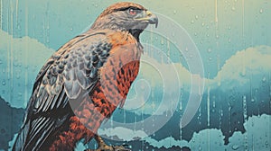 Hyper-realistic Hawk Illustration With Risograph Ra 8800 Texture