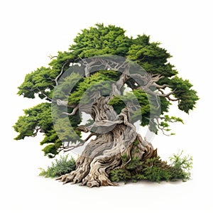 Hyper-realistic Heian Period Illustration Of Yew Tree On White Background