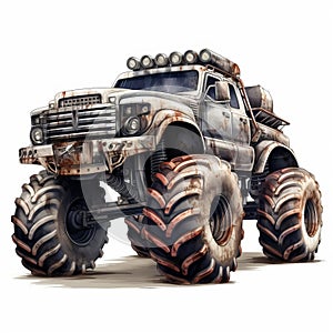 Hyper-realistic Illustration Of A Dark Gray Pickup Truck Monster Truck