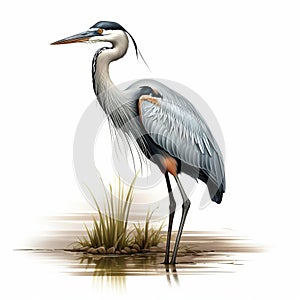 Hyper-realistic Illustration Of A Great Blue Heron In Creek photo