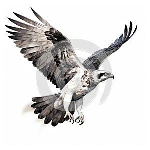 Hyper-realistic Illustration Of Osprey Flying In Shades Of Gray