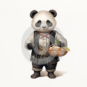 Hyper-realistic Illustration Of Panda Bear In Traditional Bavarian Costume