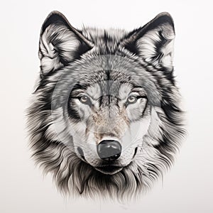 Hyperrealistic Wolf Head Painting With Bold Defined Lines photo