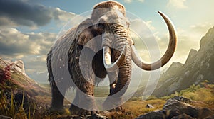 Hyper-realistic Illustration Of A Woolly Mammoth On A Hilltop