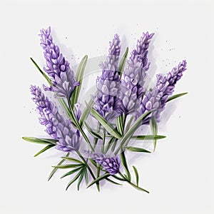 Hyper-realistic Lavender Watercolor Illustration On White Background