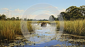 Hyper-realistic Marsh River Scene: Meticulous Asante Art