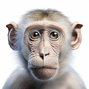 Hyper-realistic Monkey Close-up Illustration On White Background