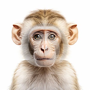 Hyper-realistic Monkey Face Illustration On White Background