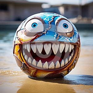 Hyper-realistic Monster Beach Ball In Cinematic Maritime Scene