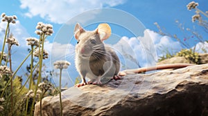 Hyper-realistic Mouse Illustration With Naturalistic Flora And Fauna