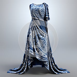 Hyper Realistic Oceanic Art Sarong Indigo Dress 3d Model photo