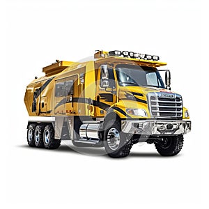 Hyper-realistic Oil Painting Of A Bold And Busy Yellow And Black Truck