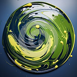 Hyper-realistic Oil Painting: Yellow And Green Swirl On Blue Background