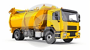 Hyper-realistic Oil Painting Of A Yellow Trash Truck On White Background