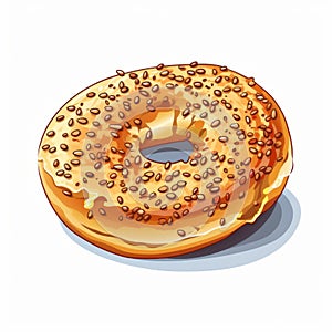 Hyper-realistic Oil Style Cartoon Of Sesame Bagel On White Background