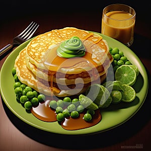 Hyper-realistic Pancake And Chips With Mushy Peas