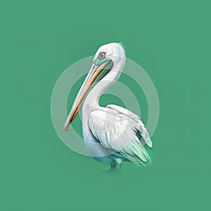 Hyper-realistic Pelican Illustration On Green Background