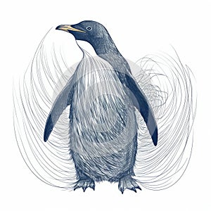 Hyper-realistic Penguin Illustration With Swirling Vortexes