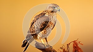 Hyper-realistic Photograph Of Hawk Perched On Brown Stem