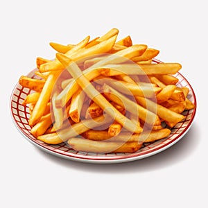 Hyper-realistic Plate Of French Fries On Transparent Background