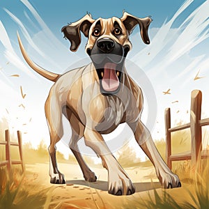 Hyper-realistic Portrait Of A Cartoon Dog Walking With Detailed Background Elements