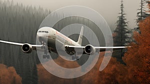 Hyper-realistic Portraiture Of A Jet Airplane Over A Norwegian Forest