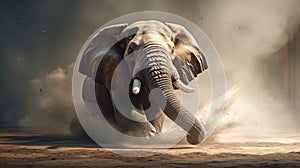 Hyper-realistic Portraiture: Majestic Elephant In Dramatic Action photo