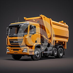 Hyper-realistic Portraiture Of An Orange Garbage Truck: Agfa Vista Meets Precision Engineering