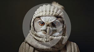 Hyper-realistic Portraiture: Owl Wearing Scarf And Hat