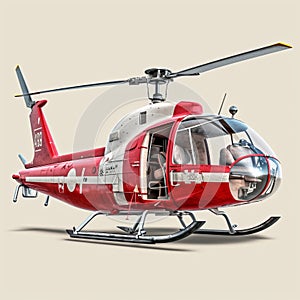 Hyper-realistic Portraiture Of A Red Helicopter With White Parts