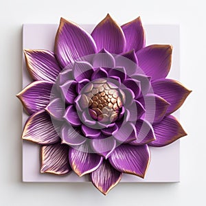 Hyper-realistic Purple Wood Flower With Gold Trim: A Meticulous Sculptural Masterpiece